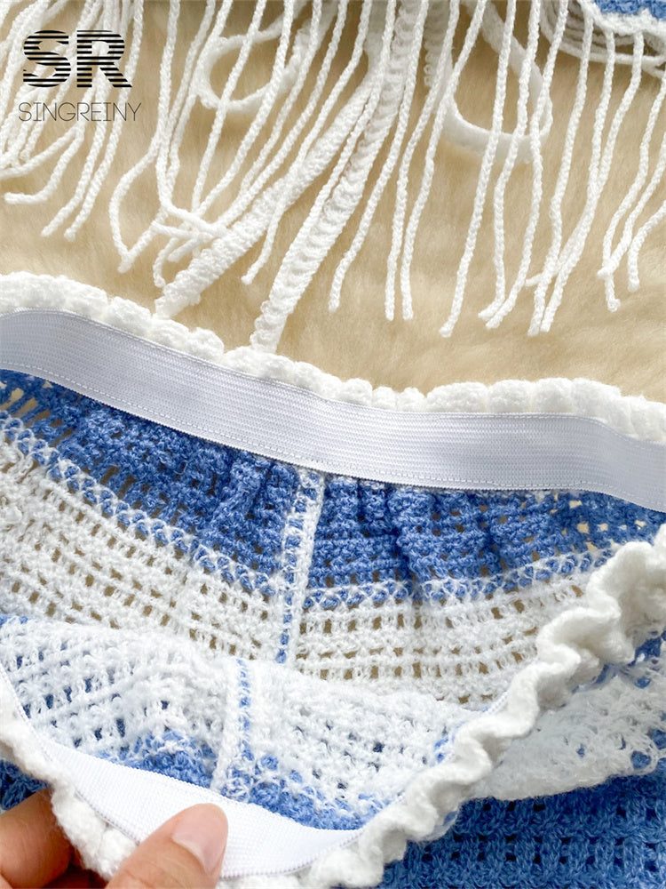 Conjunto Cropped com Franjas Short Tricot Bianca