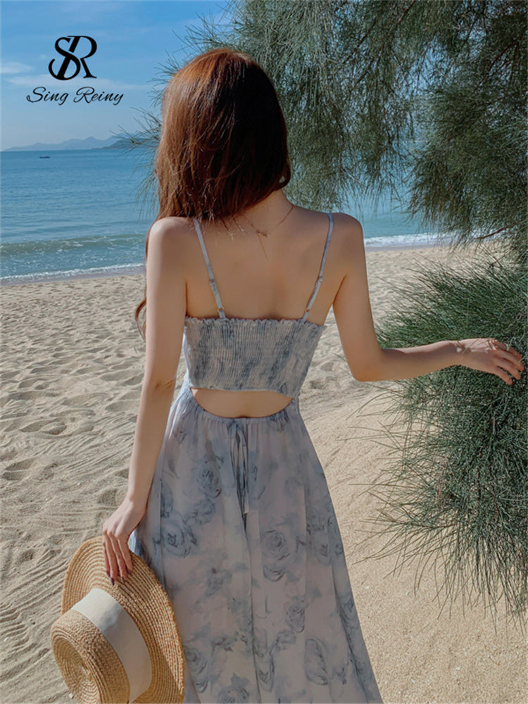 Vestido Longo Alça Fina Estampa Floral Fluido Thuane