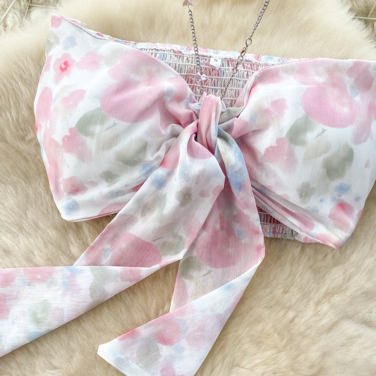 Conjunto Cropped Floral Amarração Saia Longa Athena