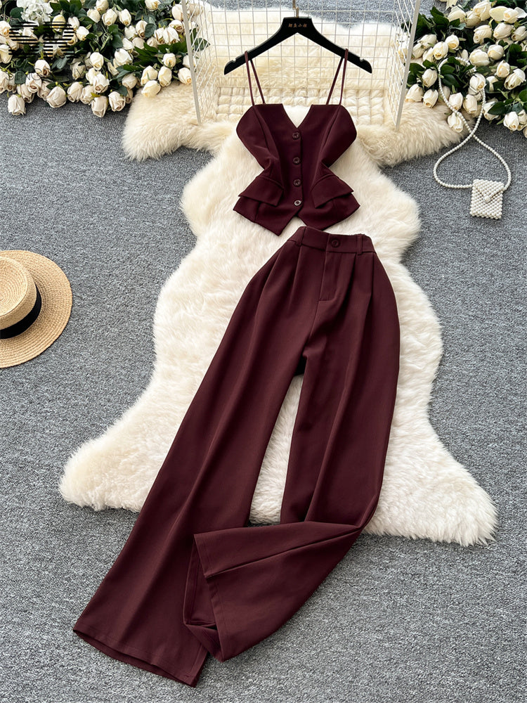 Conjunto Top Estruturado Alça Fina Calça Longa Bianca