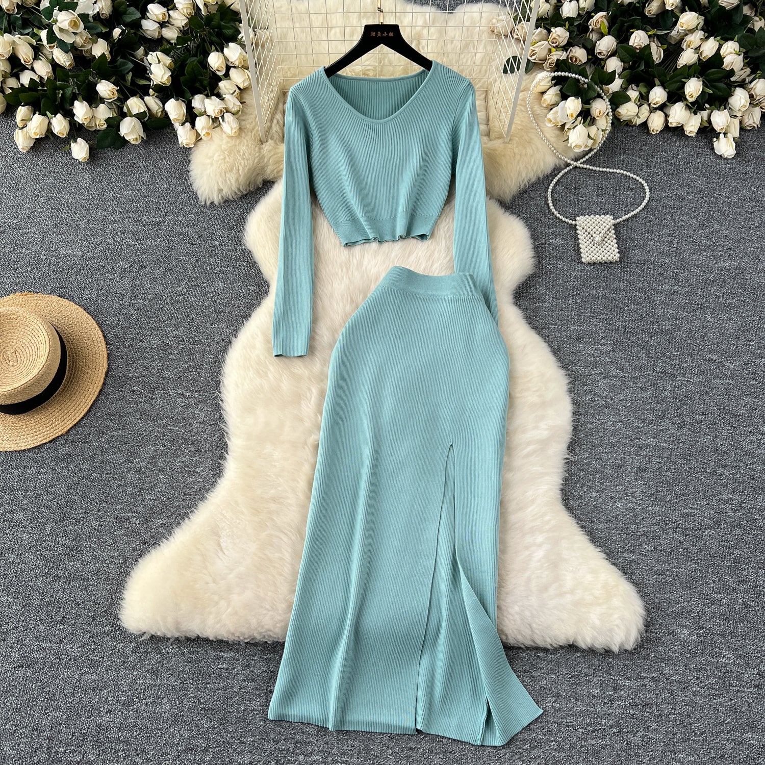 Conjunto Cropped Manga Longa Saia Longa Sofia