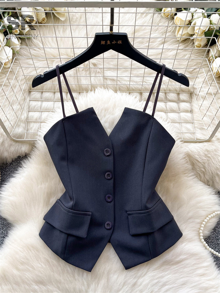 Cropped Estruturado Alça Fina Abotoamento Elisa