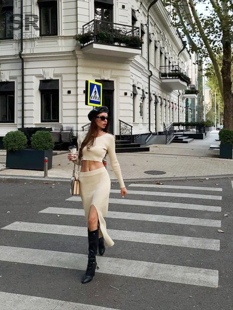 Conjunto Cropped Manga Longa Saia Longa Sofia