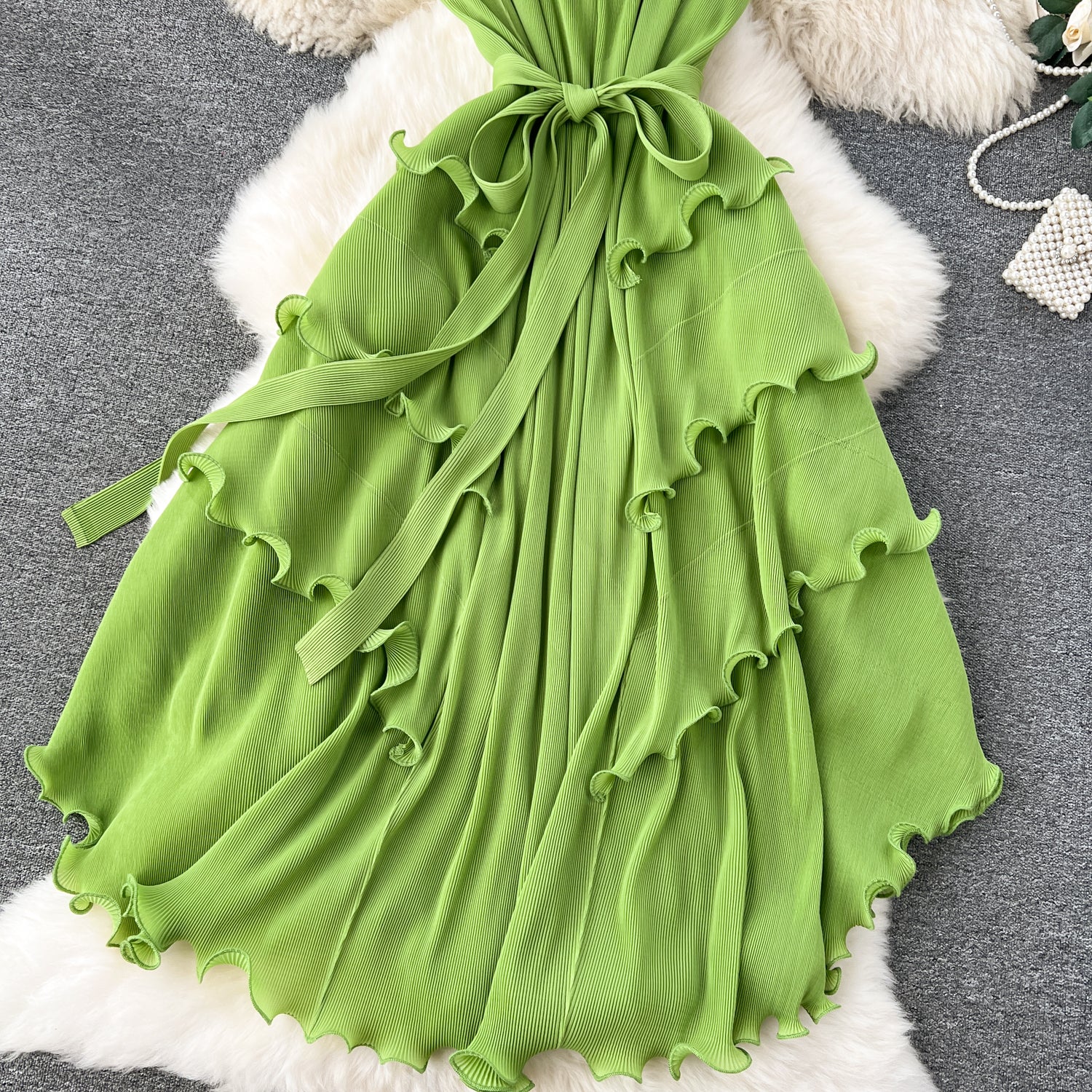 Vestido Longo Sem Manga Babado Solto Aurora