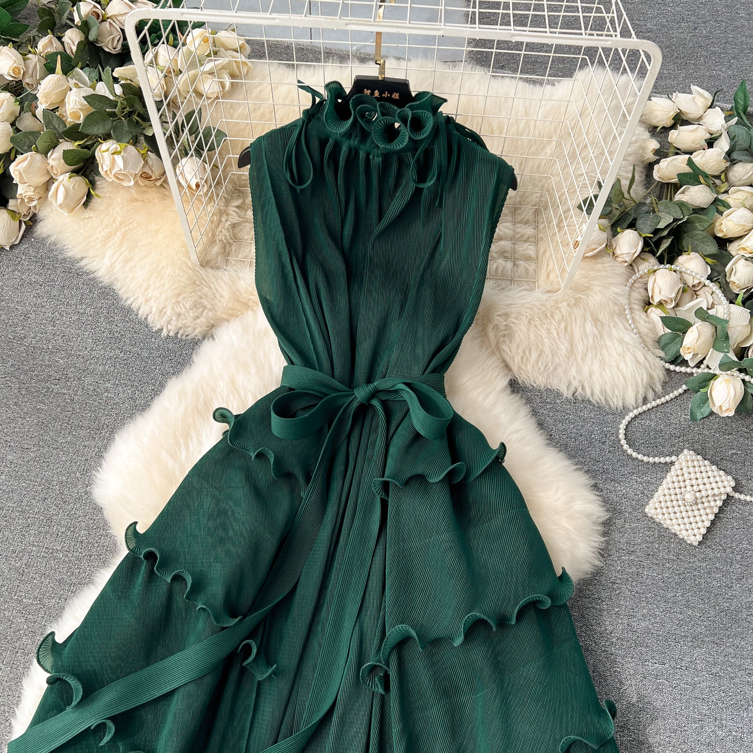 Vestido Longo Sem Manga Babado Solto Aurora