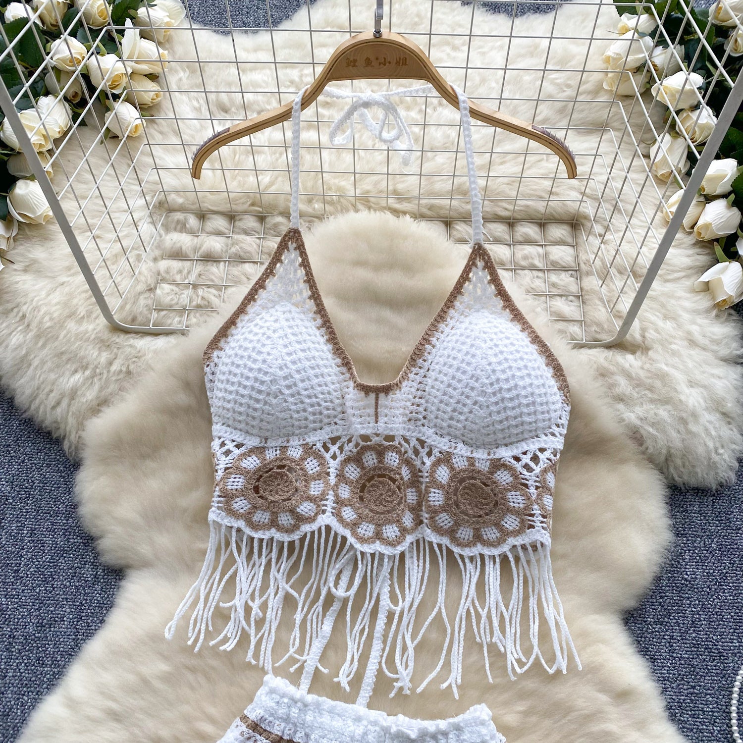 Conjunto Cropped com Franjas Short Tricot Bianca