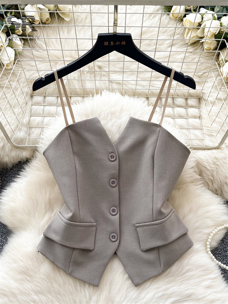 Cropped Estruturado Alça Fina Abotoamento Elisa