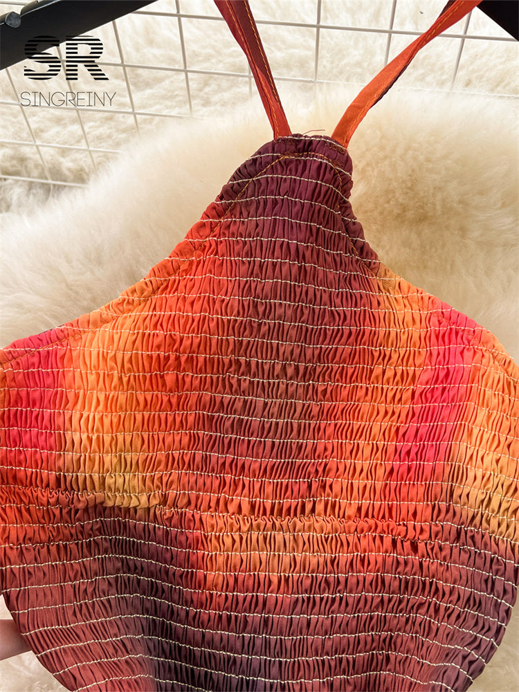 Vestido Longo Decote Halter Babado Costa Aberta Valentina