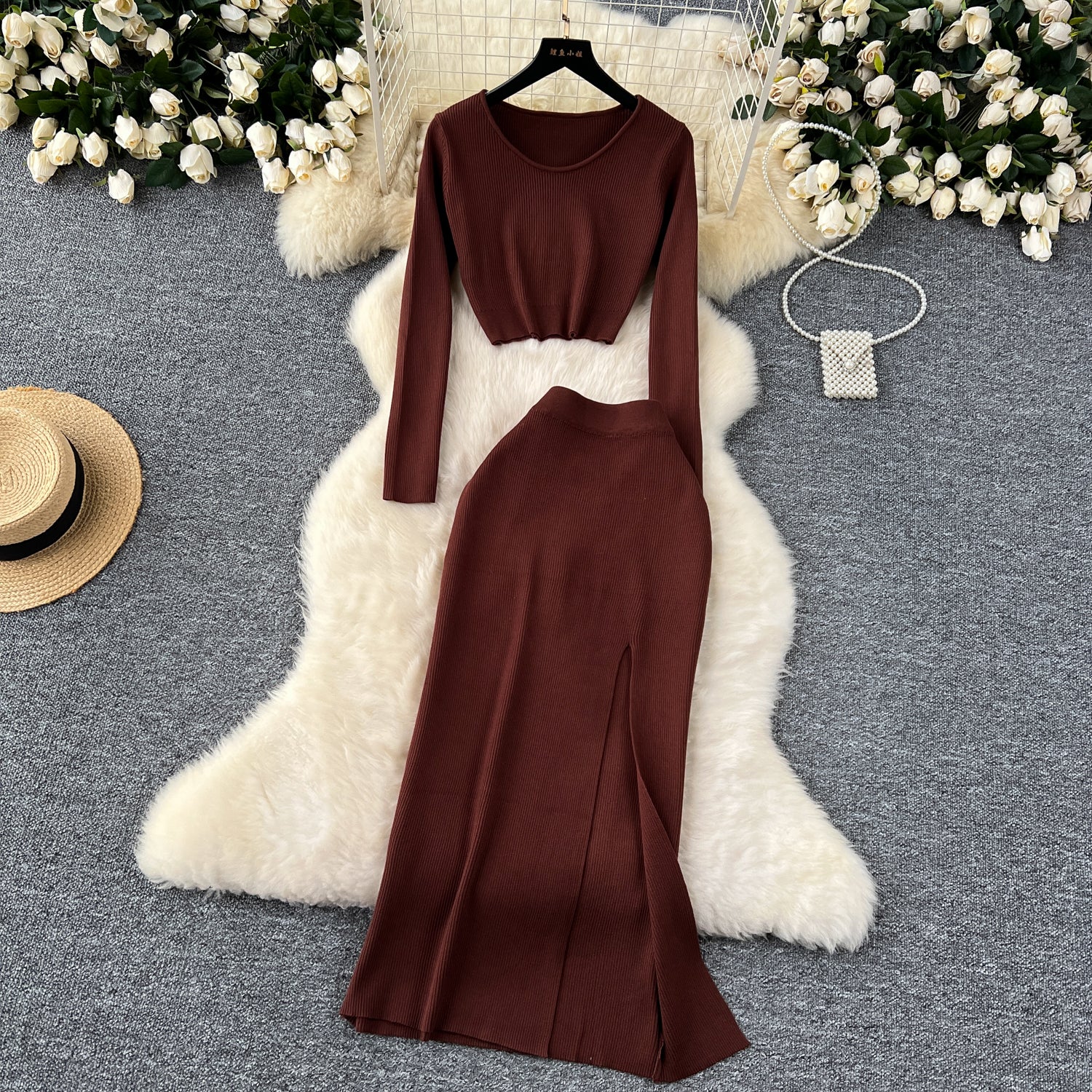 Conjunto Cropped Manga Longa Saia Longa Sofia