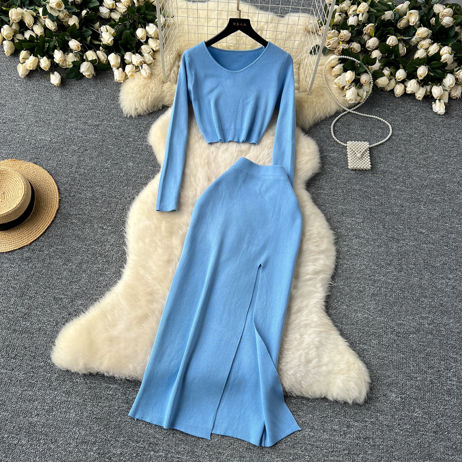 Conjunto Cropped Manga Longa Saia Longa Sofia