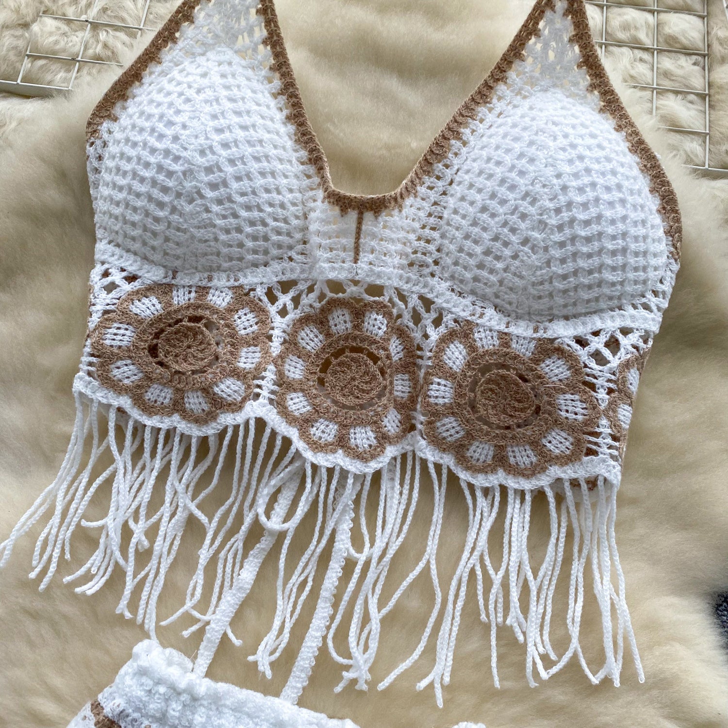 Conjunto Cropped com Franjas Short Tricot Bianca