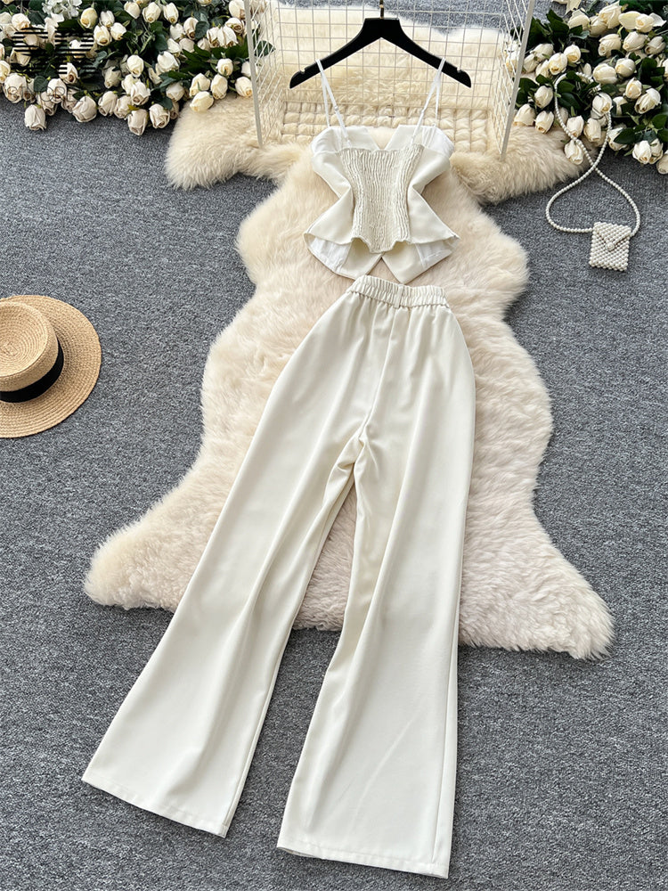 Conjunto Top Estruturado Alça Fina Calça Longa Bianca