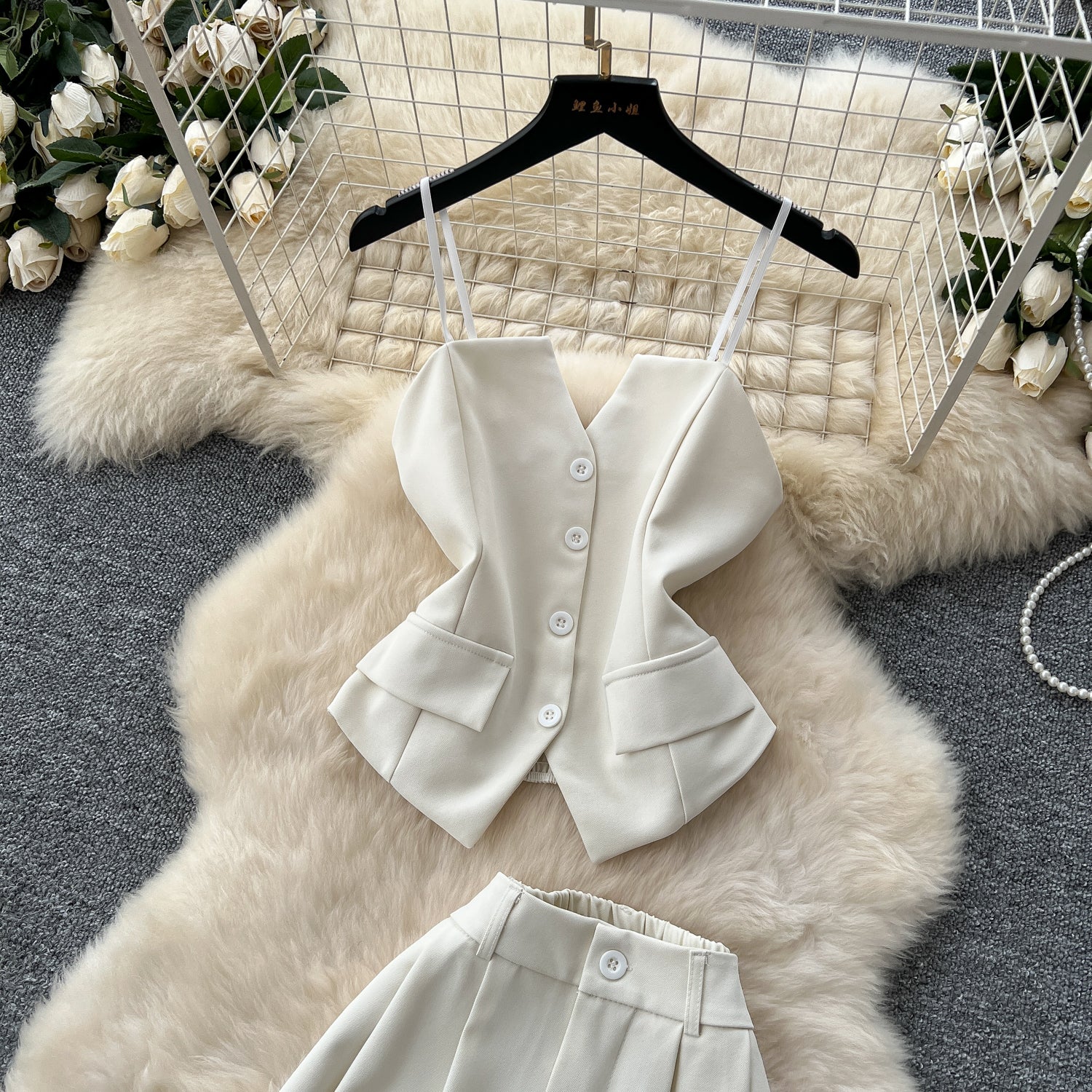 Conjunto Top Estruturado Alça Fina Calça Longa Bianca