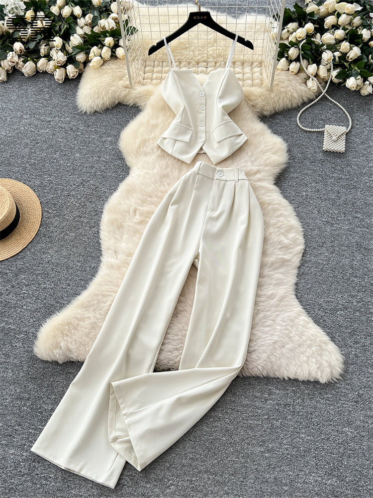 Conjunto Top Estruturado Alça Fina Calça Longa Bianca