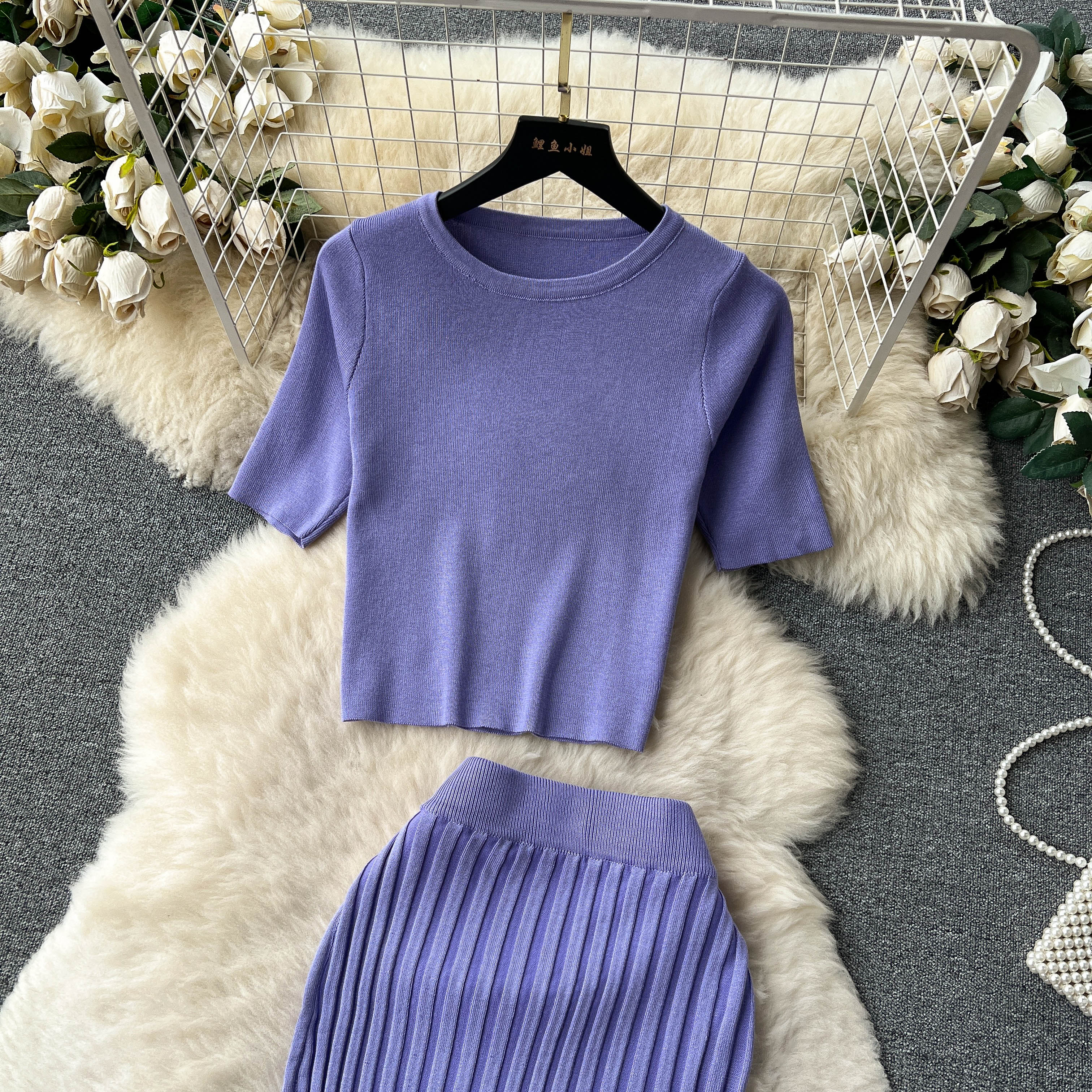 Conjunto Cropped Manga Curta Saia Midi Luna