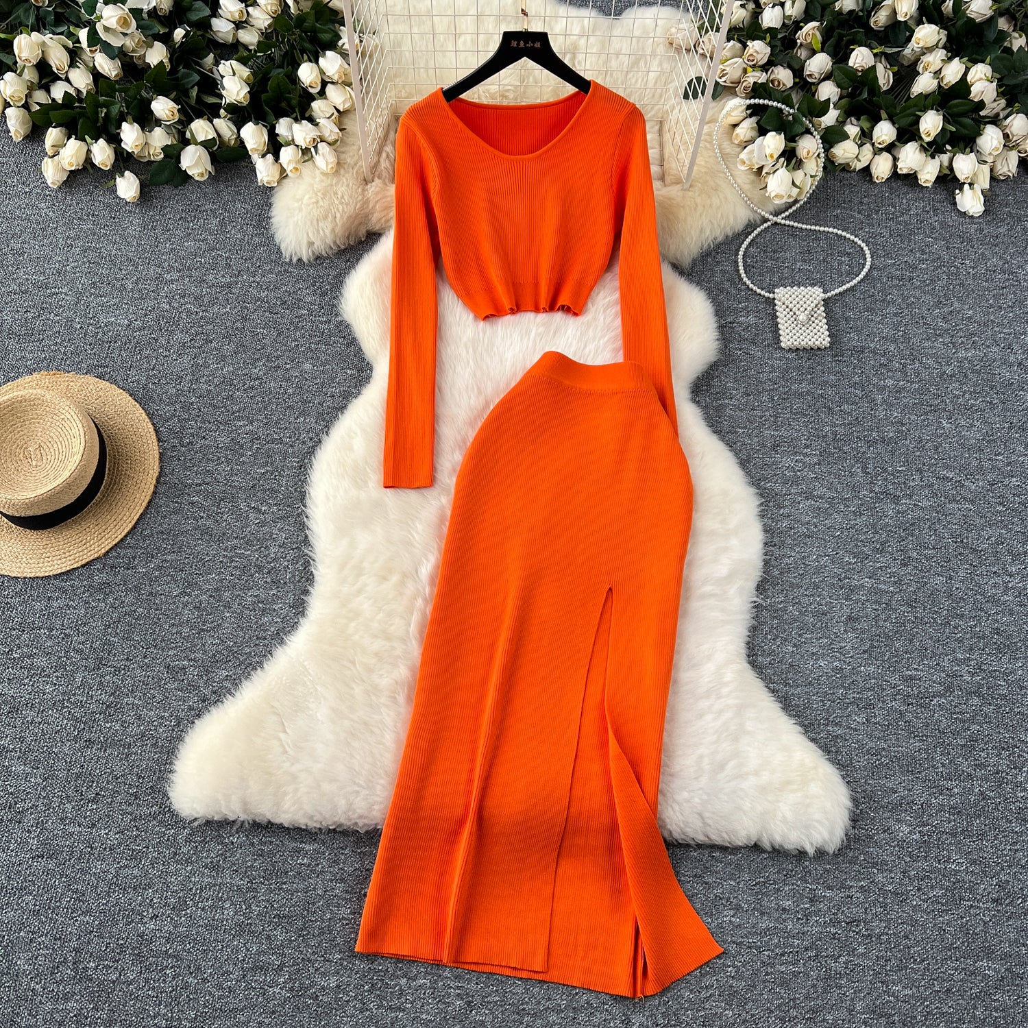 Conjunto Cropped Manga Longa Saia Longa Sofia