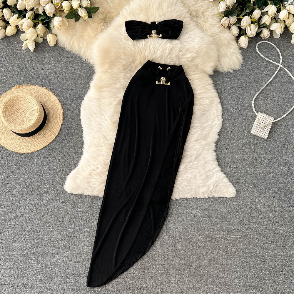 Conjunto Top Tomara Que Caia Saia Longa Serena