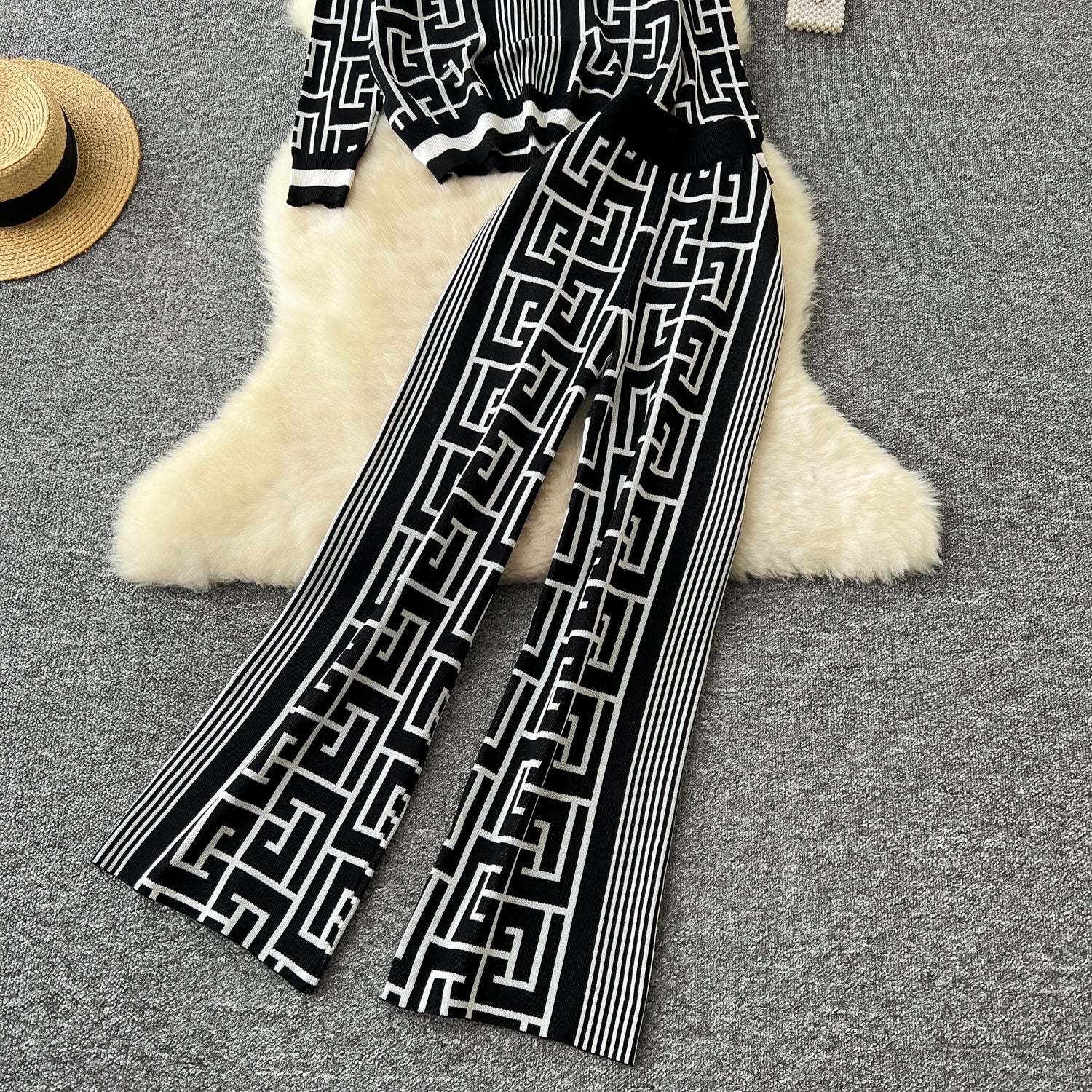 Conjunto Cardigã Geométrico Manga Longa Calça Helena