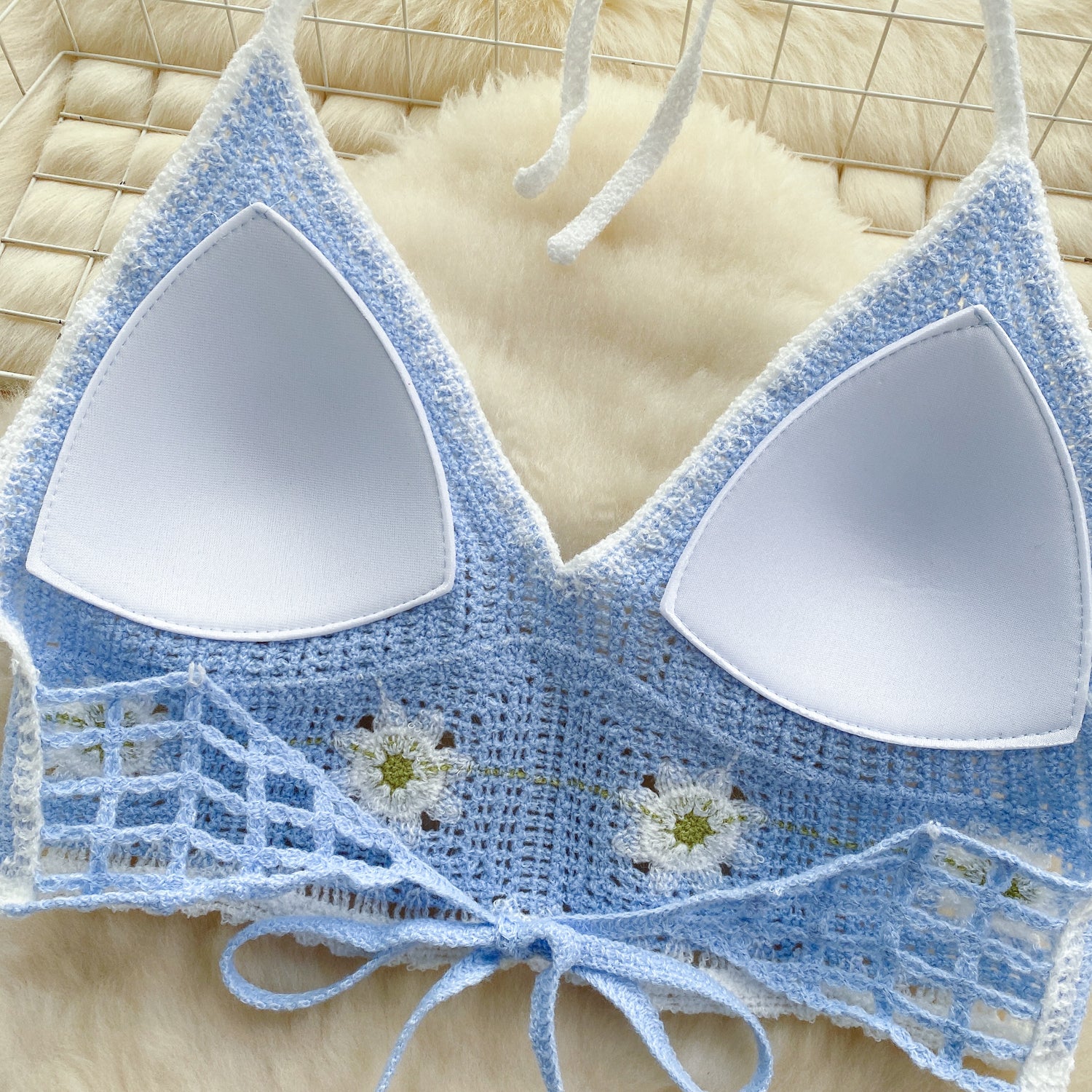 Top Tricô Floral Alça Fina Aurora