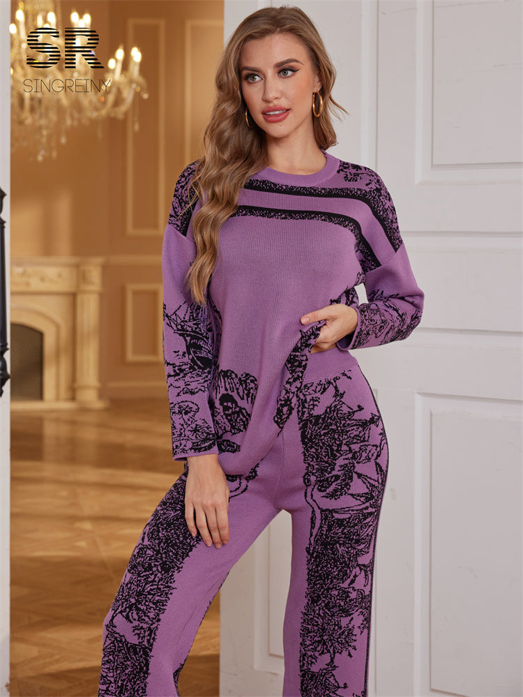 Conjunto Cardigã Jacquard Manga Longa Calça Bianca