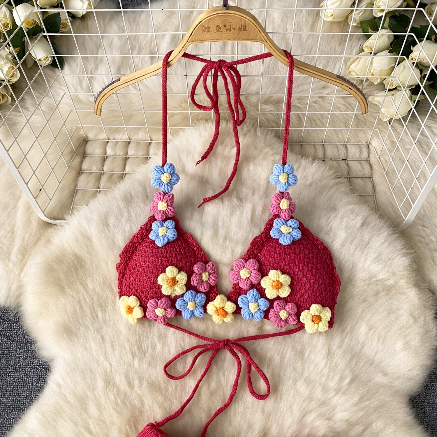 Conjunto Cropped Alça Fina Amarracao Short Tricot Kerolyn