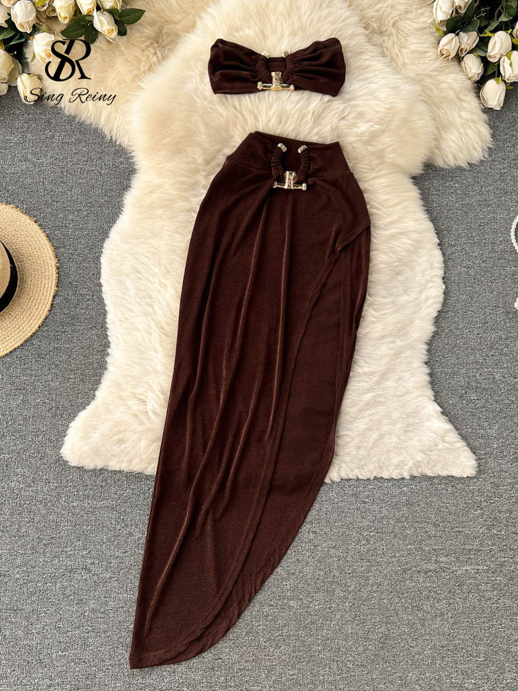 Conjunto Top Tomara Que Caia Saia Longa Serena