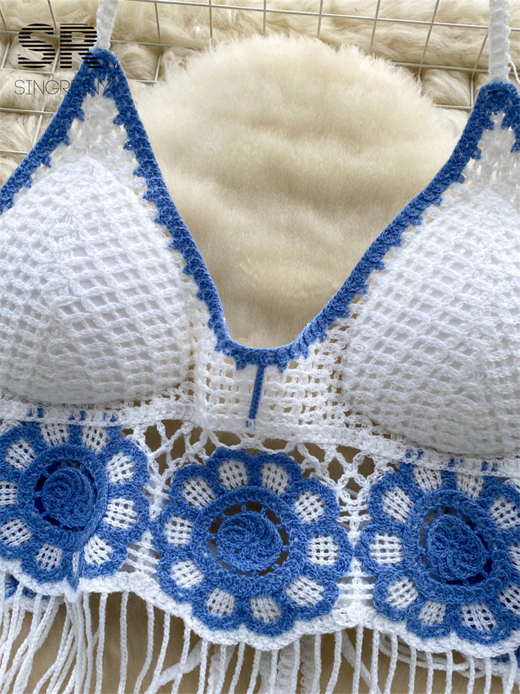 Conjunto Cropped com Franjas Short Tricot Bianca